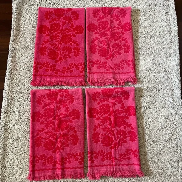 Monticello vintage bath luxury red pink floral 70s 60s mcm towel set gift 🩷❤️🩷